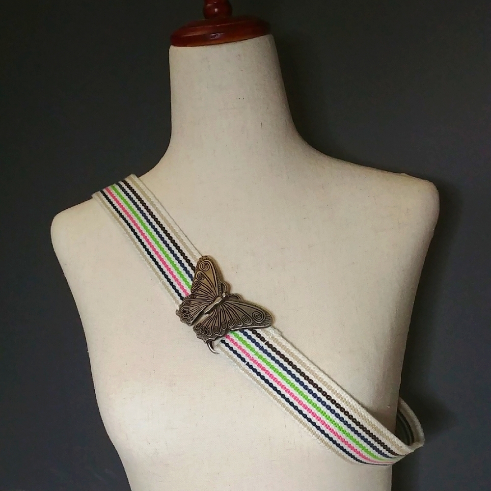 Vintage Butterfly Clasp Multi Coloured Stripped Belt